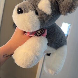 Hug Fun Stand Gray White Dog Schnauzer Puppy Dog Plush Stuffed Animal Toy